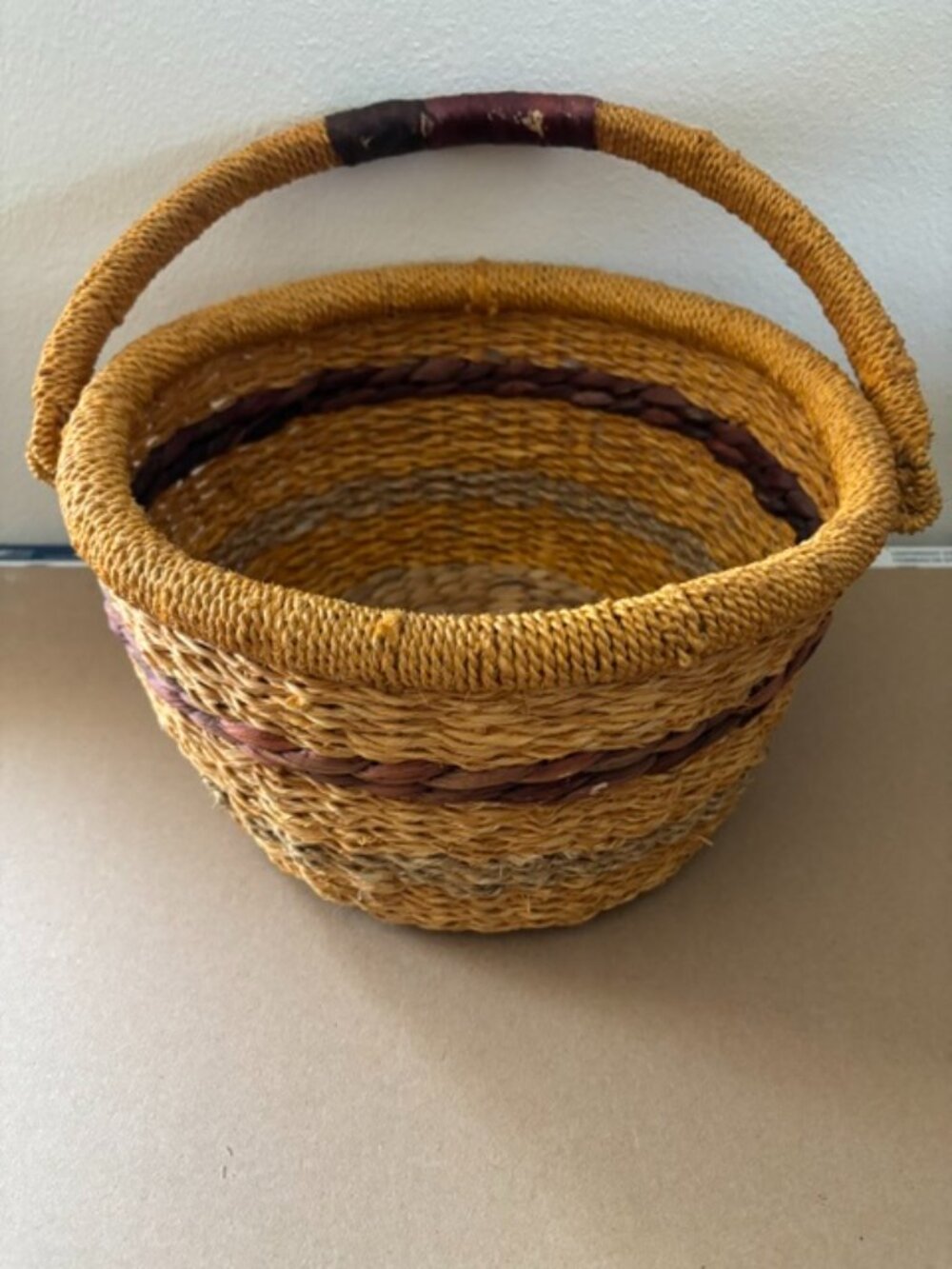Rustic Woven Rustic Orange Multicolor Handmade Rustic Basket w/Handle 12x7x9